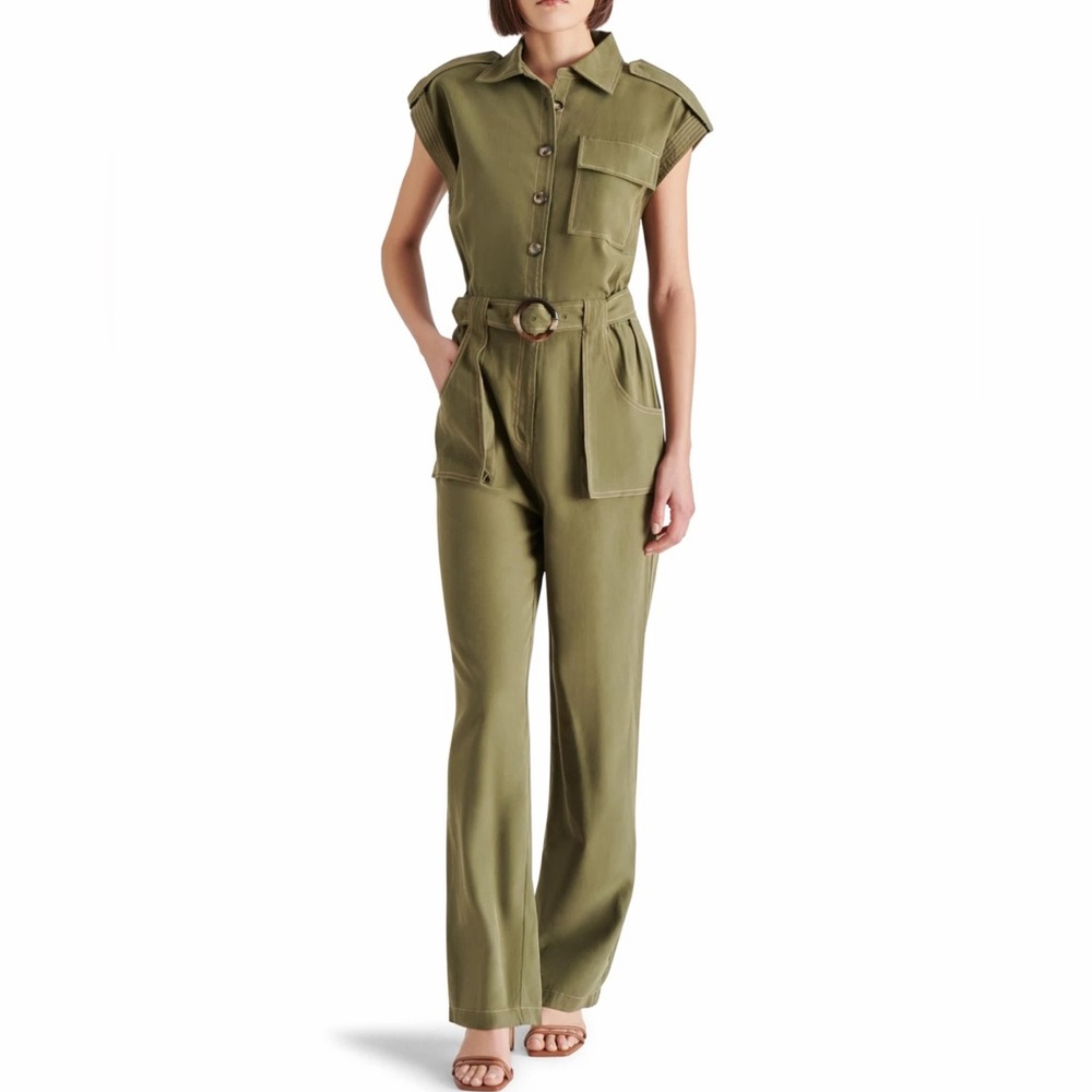 Steve Madden Gene Belted Utility Olive Night Jumpsuit Size XL. NWT